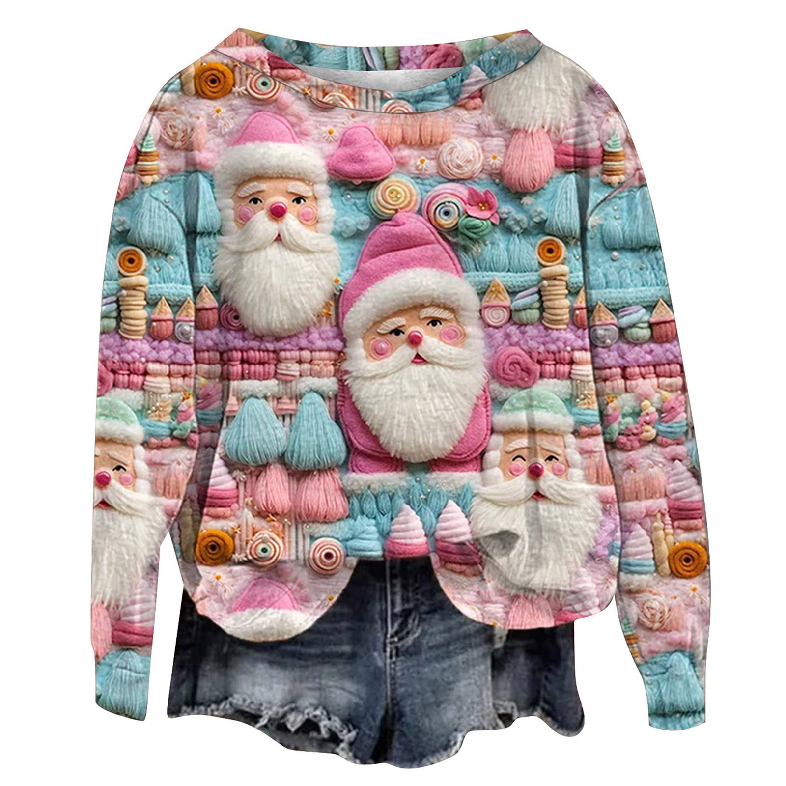 2026 Hot-Selling European American Autumn And Winter New 3D Printed Women's Christmas Street Trend Round Neck Regular Shoulder Sweatshirt Free