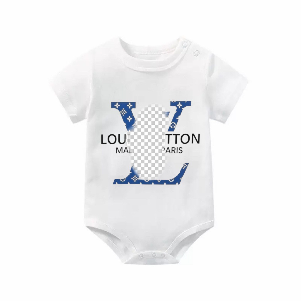 Baby summer short sleeved jumpsuit made of pure cotton cartoon letter crawling clothes, fashionable and trendy summer clothes for male and female ba