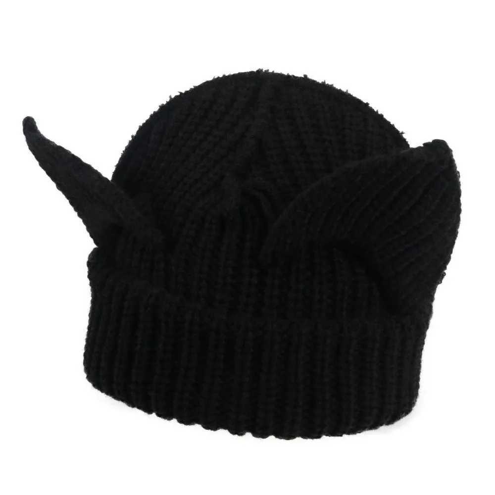 Beanie/Skull Caps New Yarn Cat Ear Beanie Stretchable Knit Y2K Harajuku Striped Beanie Punk Gothic Knitted Beanie Hat Women and Men Q261017