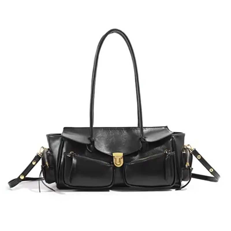 Evening Bags Totes Y2K Style Large Bowling Bag Chic Boston Handbag Solid Color Biker Crossbody Bag Shoulder Bag Women's Vintage Underarm Bag H2