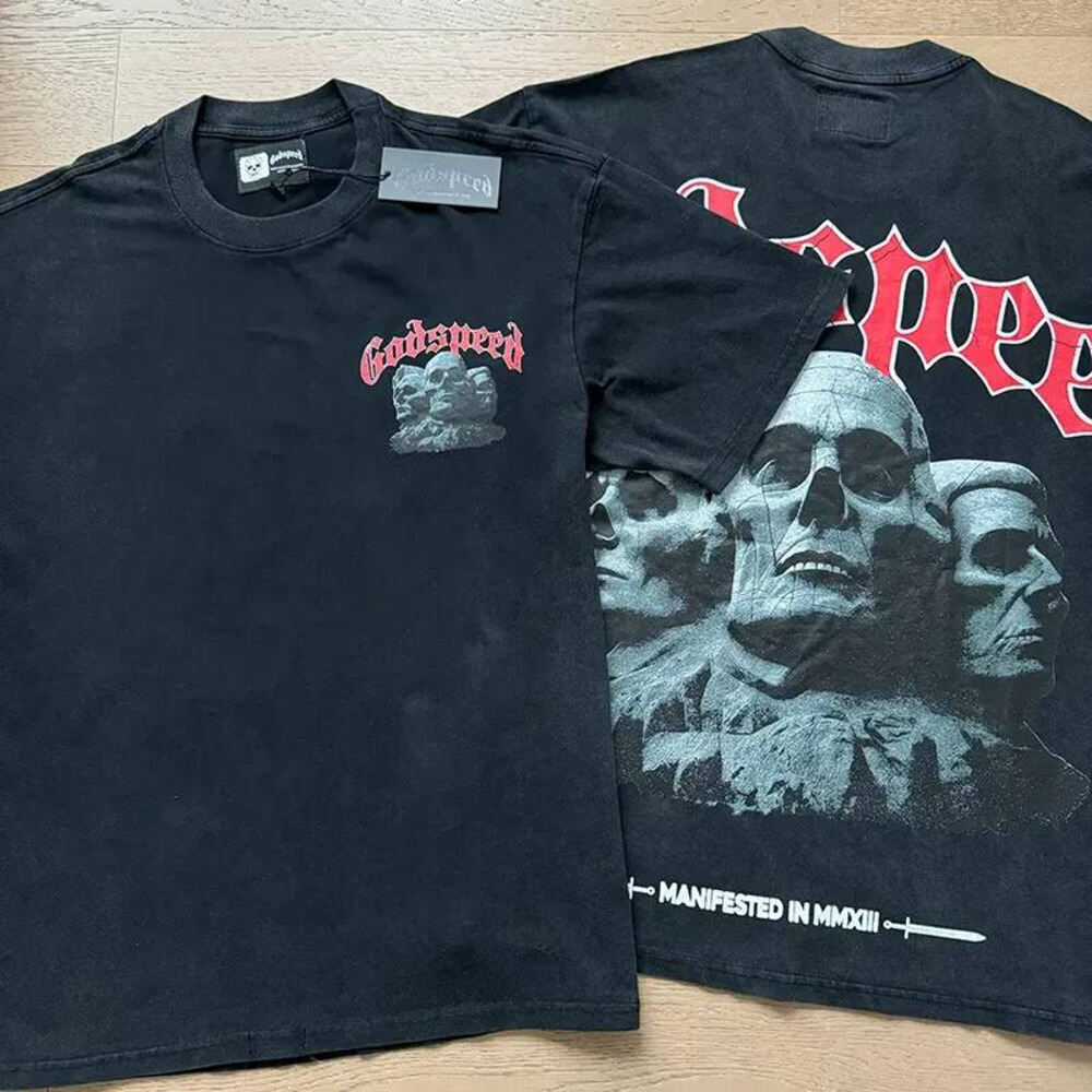 Designer Men's Goddpeed T Shirt High Quality American Retro T Shirt Y2k High Street Washed Short Sleeved Round Neck Graphic Printed Short Sleev