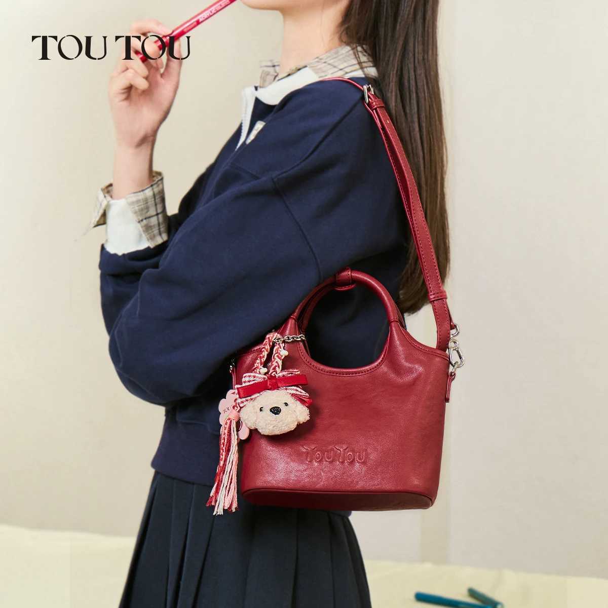 Evening Bags TOUTOU Pu Leather Red Handbags with Strap Y2K Trend Shoulder Bag Crossbody Bag Solid Color Bag Bags for Women Handbag Women H261016