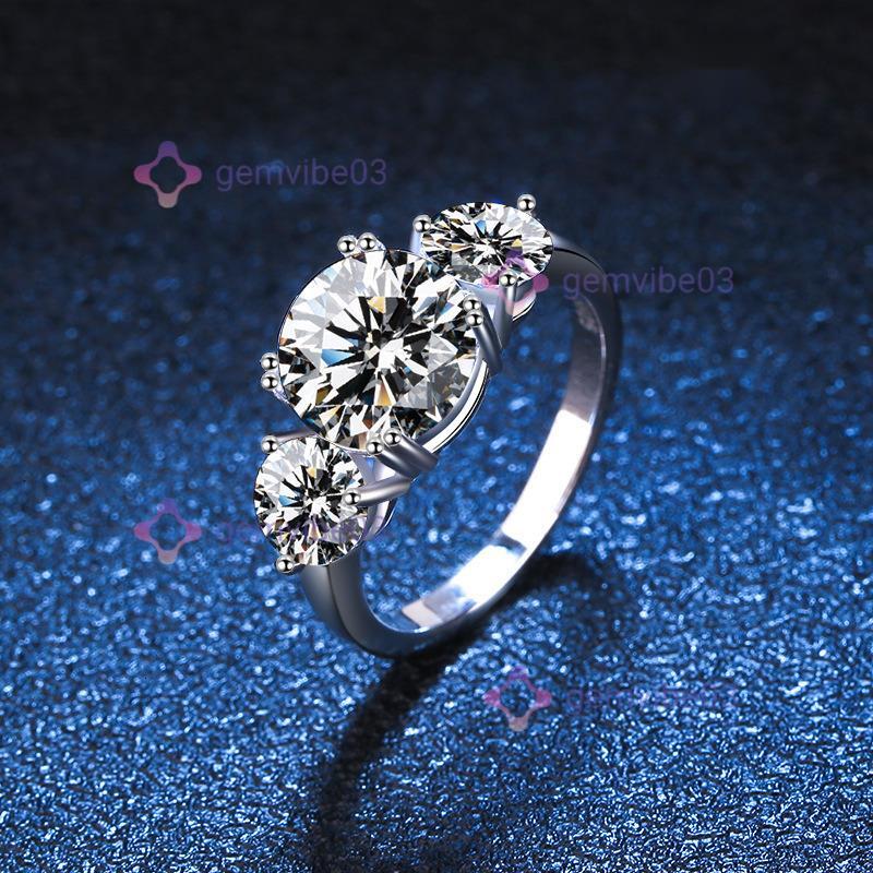 s925 sterling silver women's ring, platinum-plated, European and American style, three birthstones, moissanite, in autumn wedding holiday gift