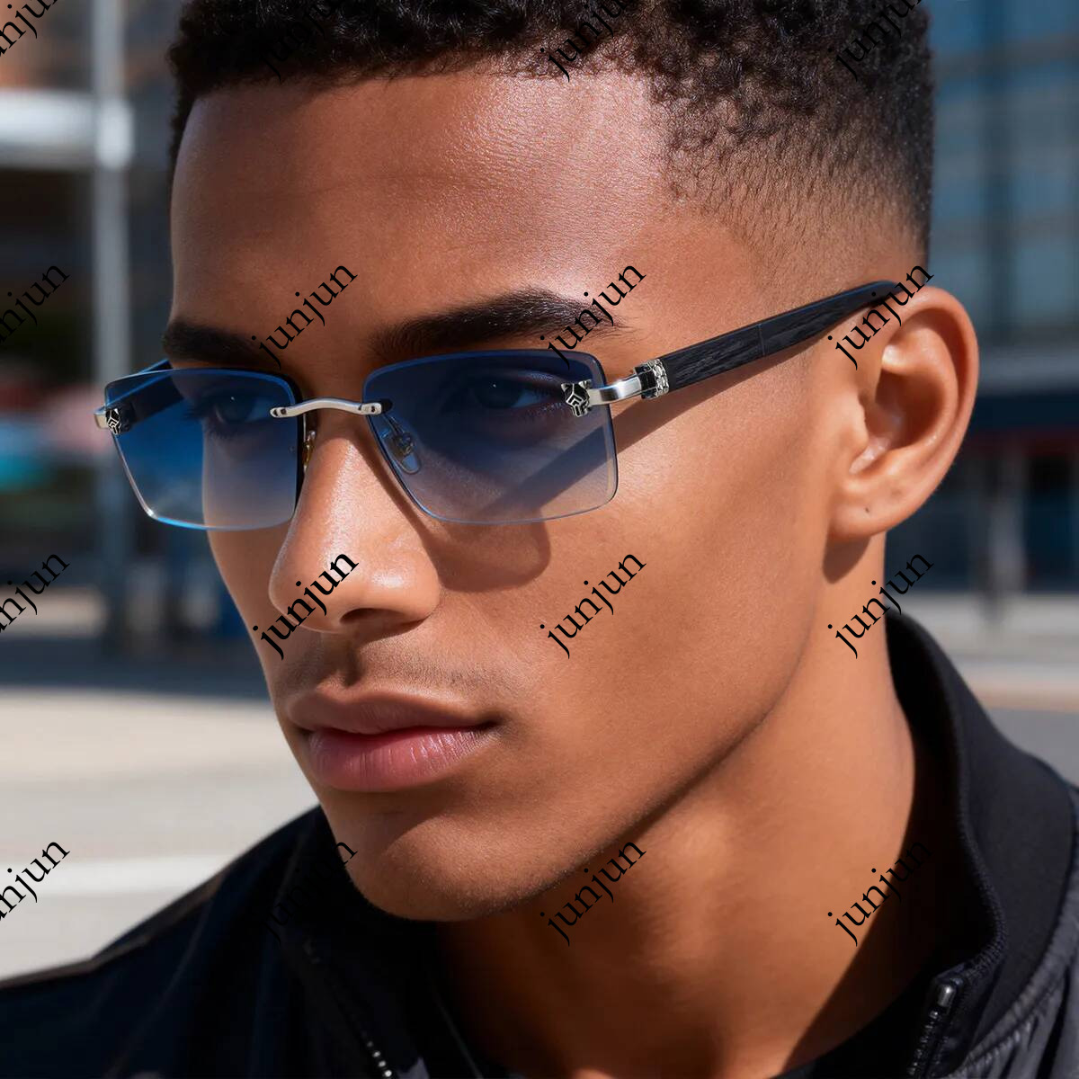Luxury Brand Designer Jewelry 2026 New European And American Fashion Frameless Sunglasses For Men Retro Wood Grain Temples Leopard Head Design Sun P