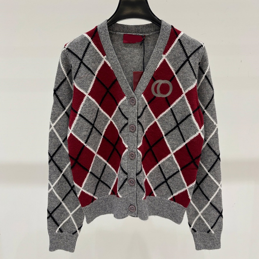 Designer Women Preppy Style Cardigan Autumn Casual Elegant Plaid Buttons Sweater Luxury Slim Fit Commute Knit Cardigan