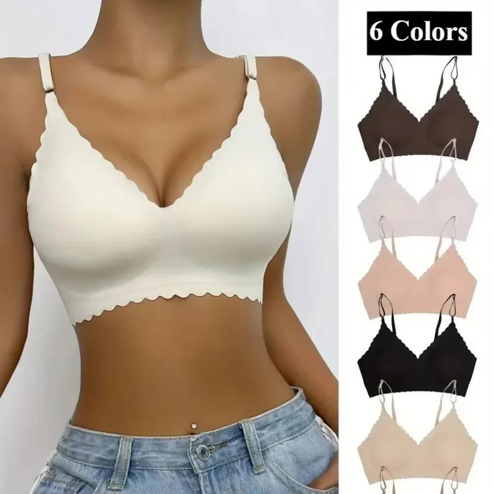 Hot Sale 6 Colors New Ice Silk Underwear Comfy WireFree Padded Wavy Edge Invisible Yoga Wear Ladies Seamless Women Bra dongdumaoyi