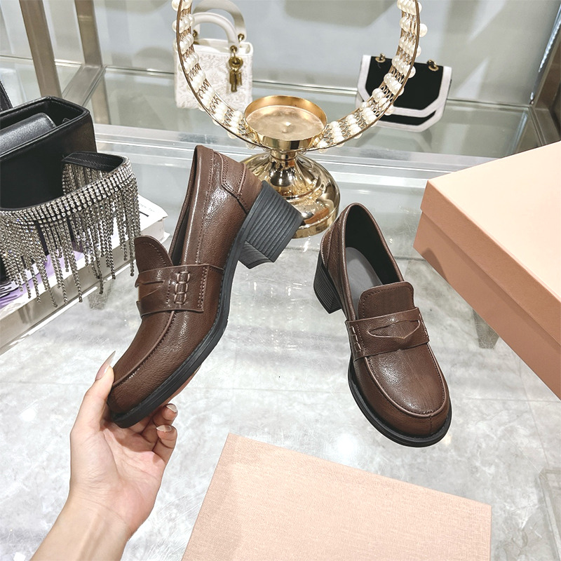 Women Designer Penny Loafers High Heel Loafer Vintage Cow Texture Leather Slip On Shoe Platform Loafer Thick Bottom Casual Dress Shoes 1109