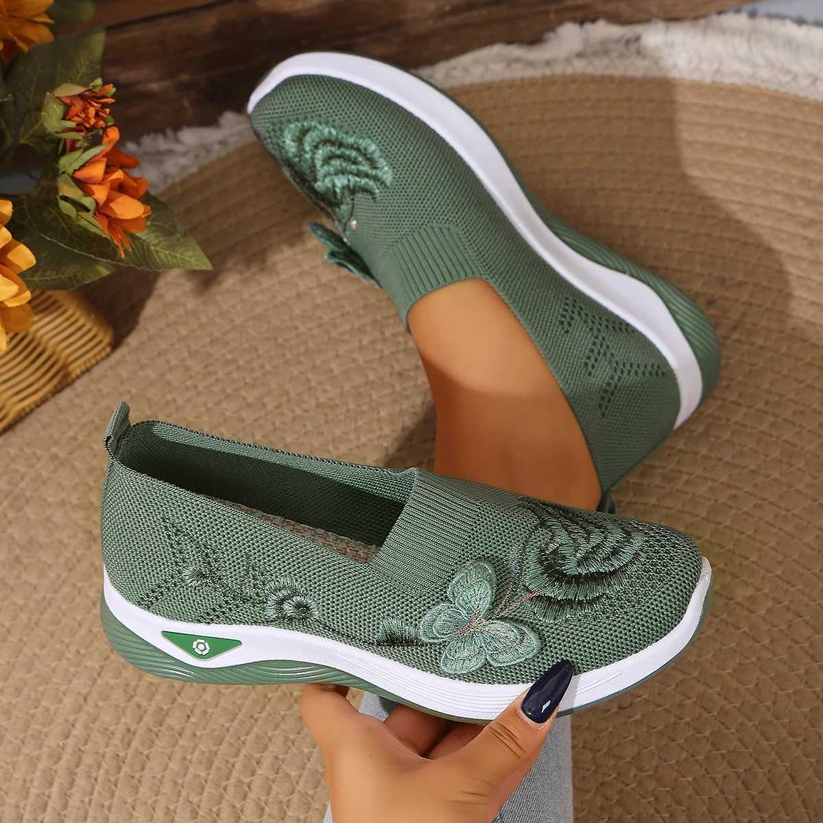 Casual Shoes Women's Breathable Knit Sneakers Spring Summer Lightweight Casual Walking Shoes Microfiber Durable All Season Outdoor H261016