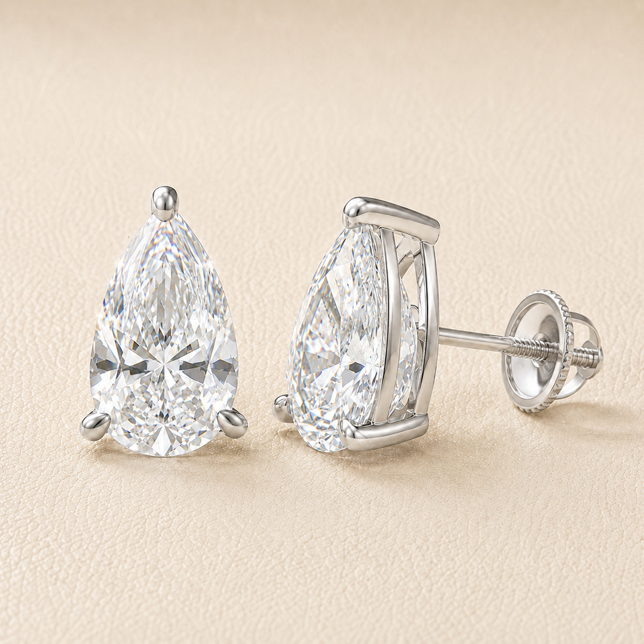 5.1CTW Pear Cut Solitaire Stud Earrings Lab Grown Diamond 14K Solid Gold IGI Certified CVD/HPHT VVS Ready to Ship for Women