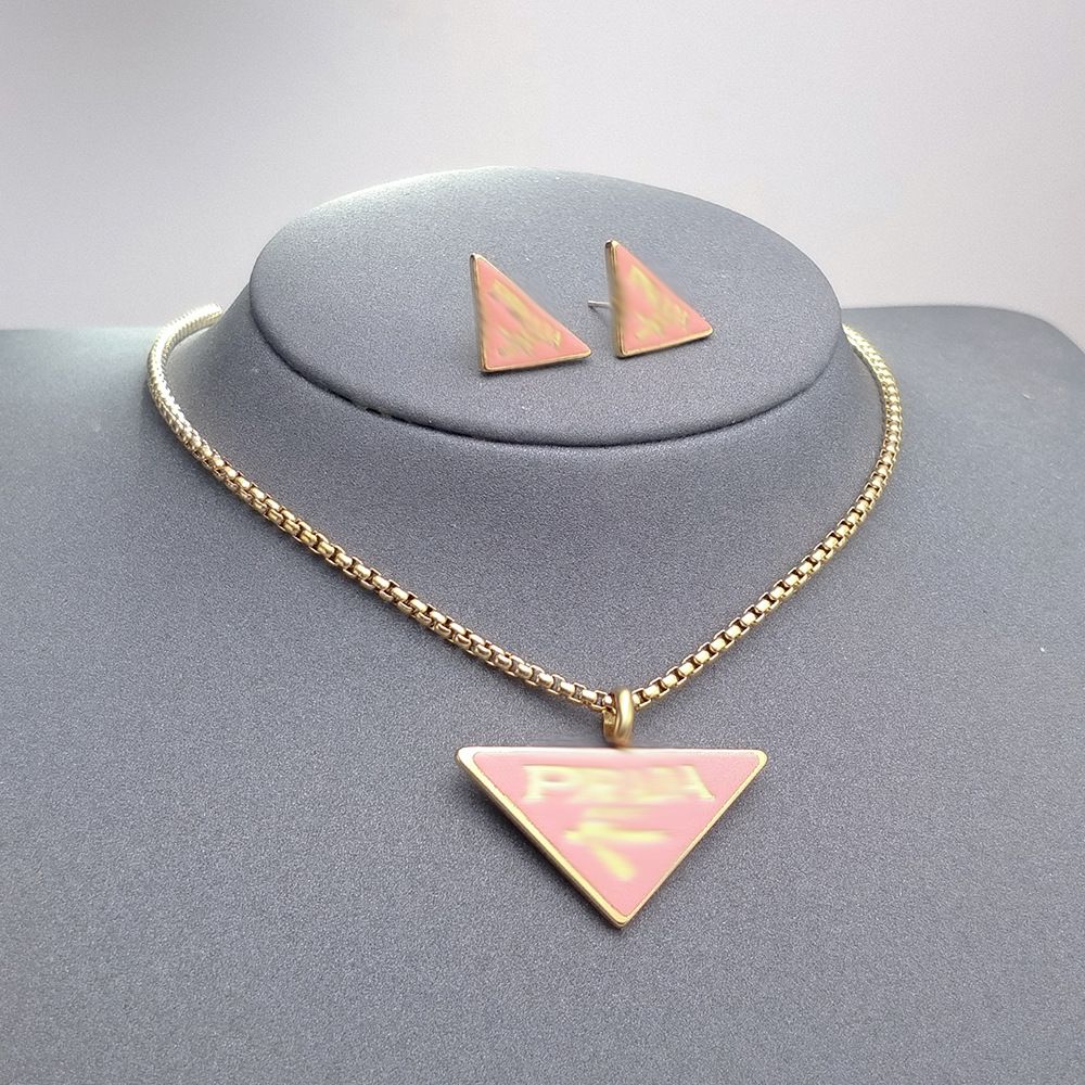 18K Titanium steel triangle letter Designer necklace high-end earrings necklace set Designer jewelry for lady banquet temperament Pendant necklace #