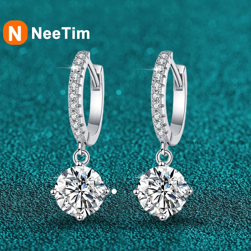 NeeTim 0.5ct 1ct S925 Sterling Silver Drop Earrings Trendy y ner Earing for Women Gift With Certificate 261016