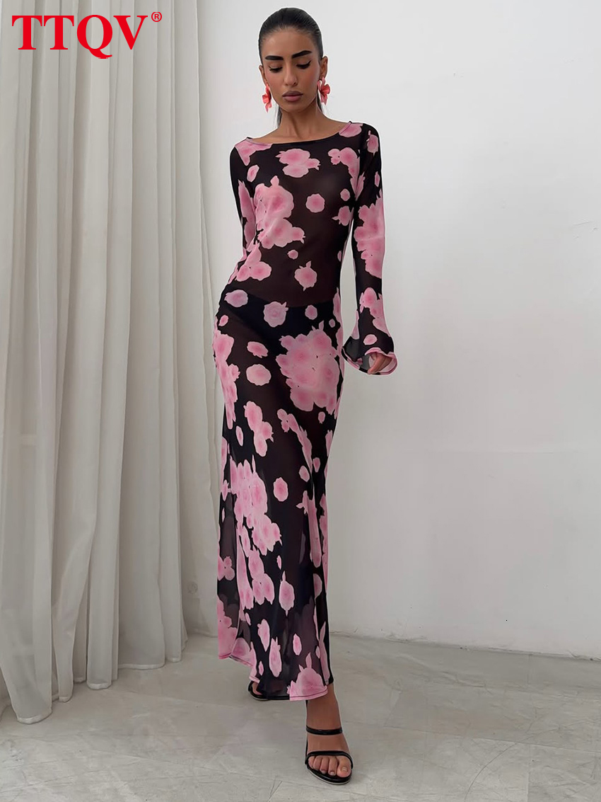 Fashion Loose Print Women 2026 Autumn O-Neck Long Sleeve Ankle Length Dresses Elegant Classic Female Dress Streetwear