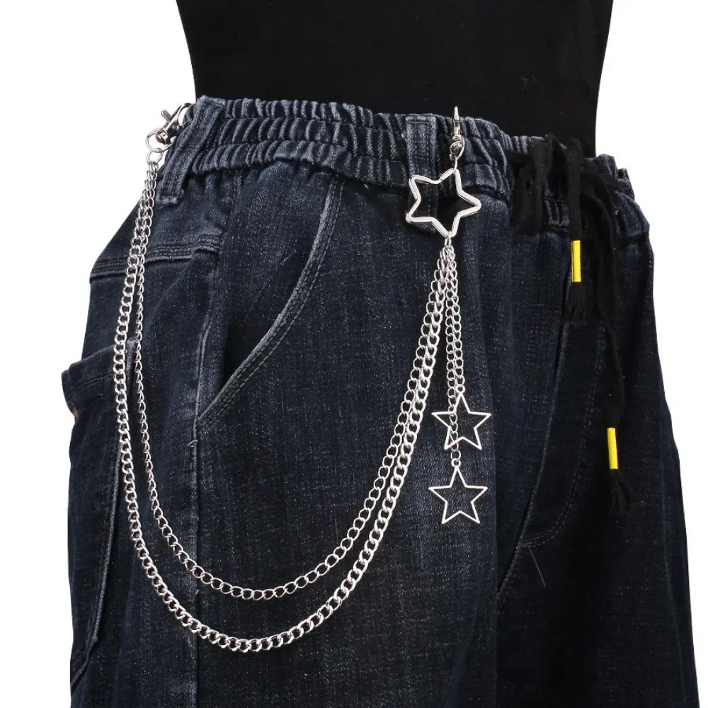 Charm Silver Color Stainless Steel Hollow Star Pendant Trousers Chain for Women Men Personality Hip Hop Body Waist Chain Jewelry 261012