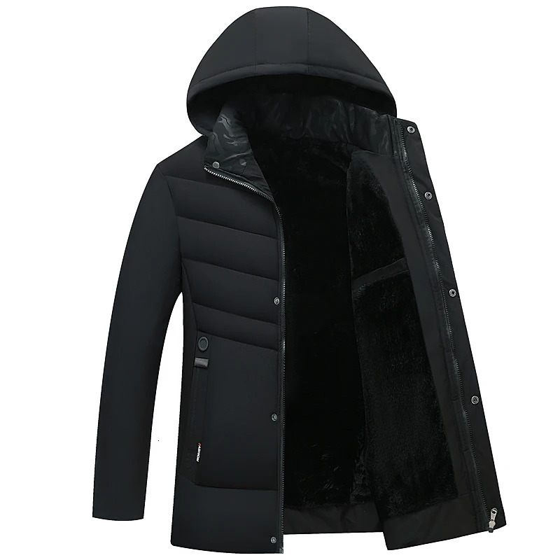 Fashion Fleece Hooded Winter Coat Men Thick Warm Mens Winter Jacket Windproof Gift For Father Husband Parka Windproof Parkas 261015