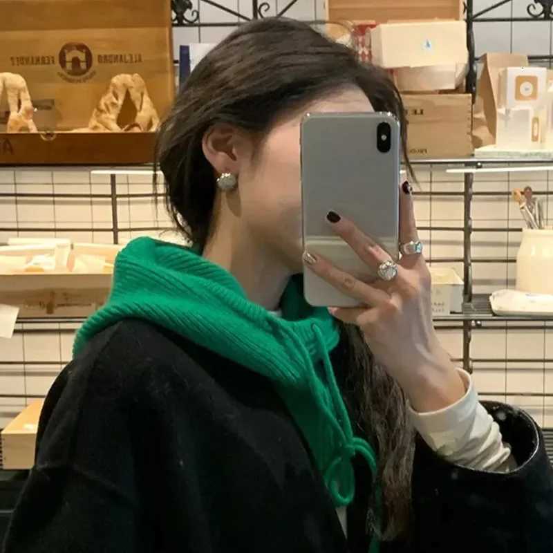 Beanie/Skull Caps Korean Style Knitted Balaclava Hat with Drawstring Hood Women Winter One-Piece Neck Warmer Outdoor Fashion Collar Beanies Cap Q261
