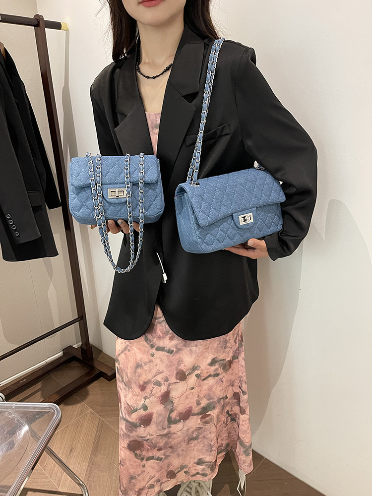 Cross-border women's bags new fashion quilted chain denim small square shoulder crossbody bag dhmallking