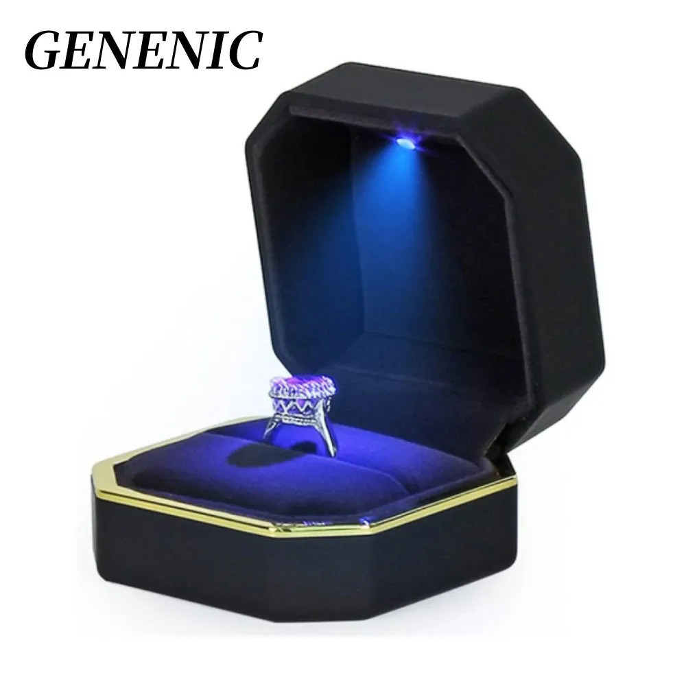 1Pc LED Jewelry Ring Box Velvet Rubber Necklace Pendant Gift Display Box With Light For Proposal Engagement Wedding Case 261017
