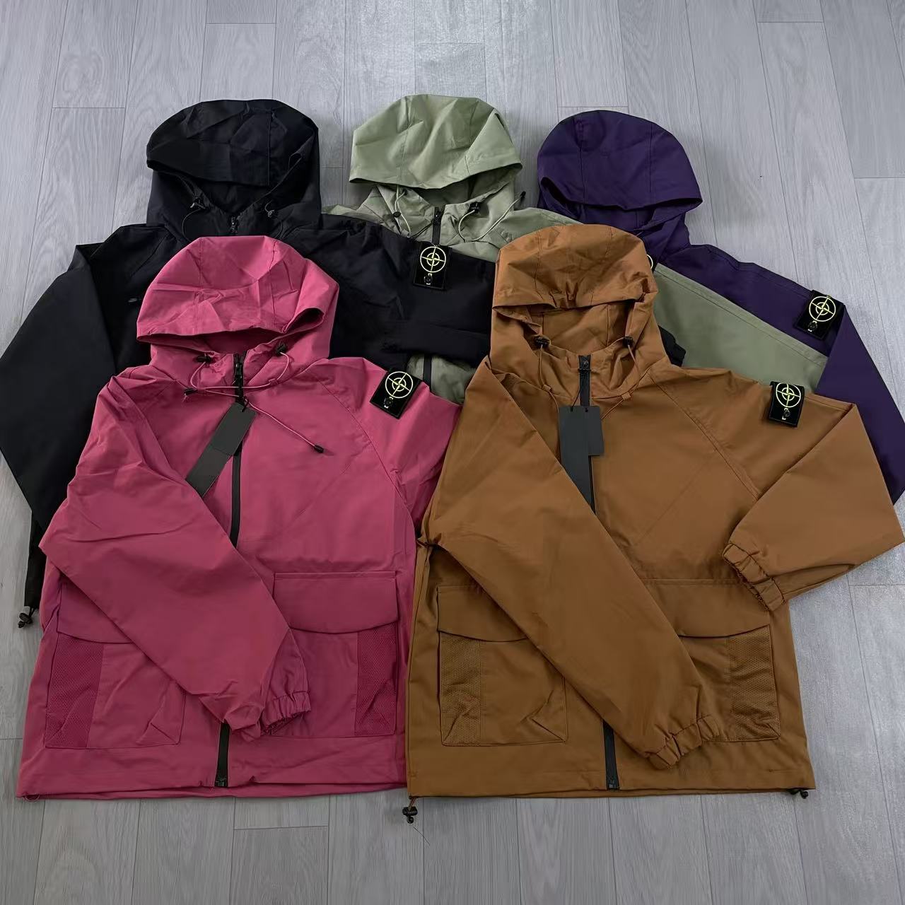 Men Plus Size Hooded Windbreaker Jacket Full Zip Multi Color Outdoor Hiking Coat