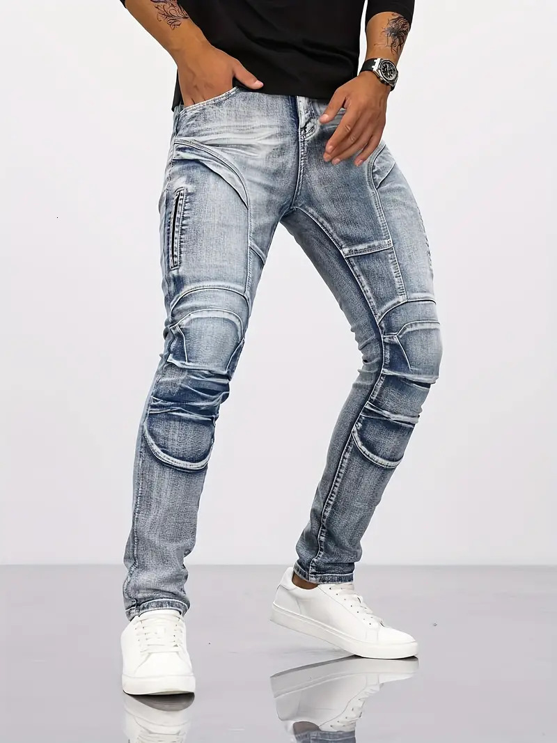 Trendy Jeans Men's Straight Leg Denim Design New Slim Fit Small Hole Long Pants Street Classic High Quality