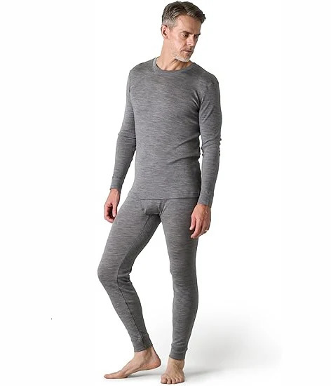 100% Merino Wool Base Layer Set Men 150G Winter Merino Wool Thermal Underwear Sets Lightweight Long Sleeve Top Bottom Pants 261015