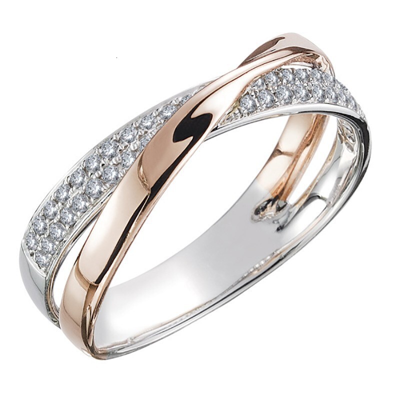 Huitan Cross-Border E-Commerce New Arrival: Simple And Stylish X-Shaped Two-Tone Women's Cubic Zirconia Copper Ring, Wholesale Jewelry