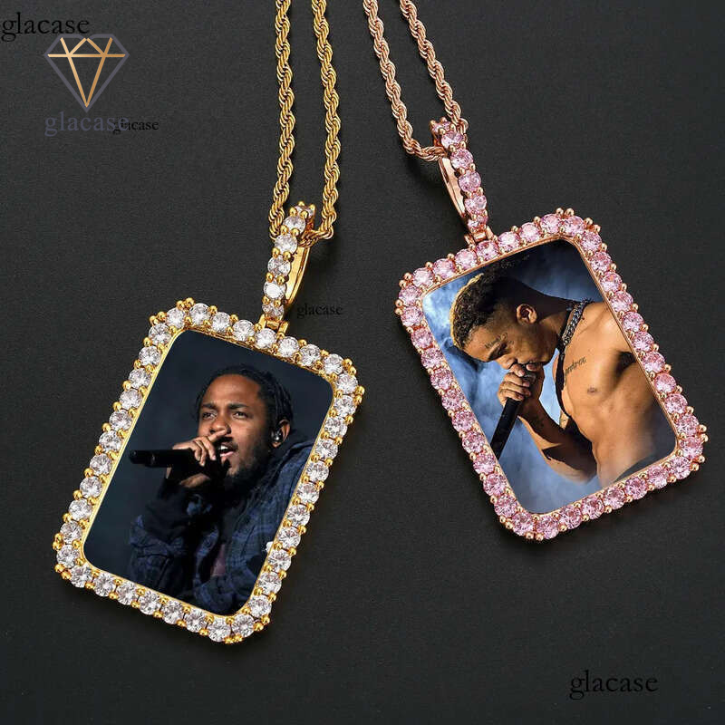 Custom Photos Necklace Fashion Gold Plated Square Memory Iced Out Pendant Mens Hip Hop Necklaces Jewelry