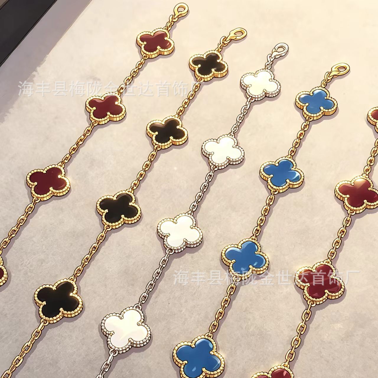 Designer Jewelry vanly Four-leaf clover five-flower bracelet for women, high-end V CNC plated with rose gold and red agate