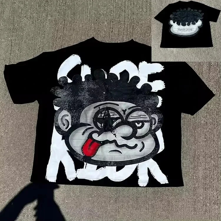 Vintage Big Face Graphic Print Cotton TShirt Men Y2K Summer Short Sleeves Vintage Oversize Tshirt Streetwear Women Top Tees 261016