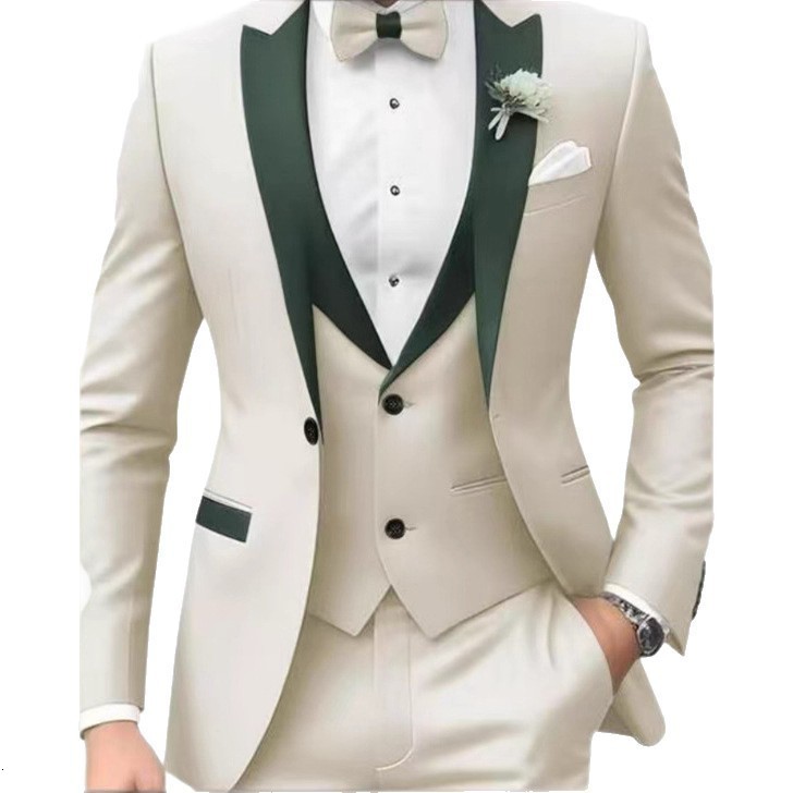 3 piezas de esmoquin de boda para el novio, traje formal entallado de color verde salvia para hombre, elegante chaqueta, chaleco, pantalones, conjun