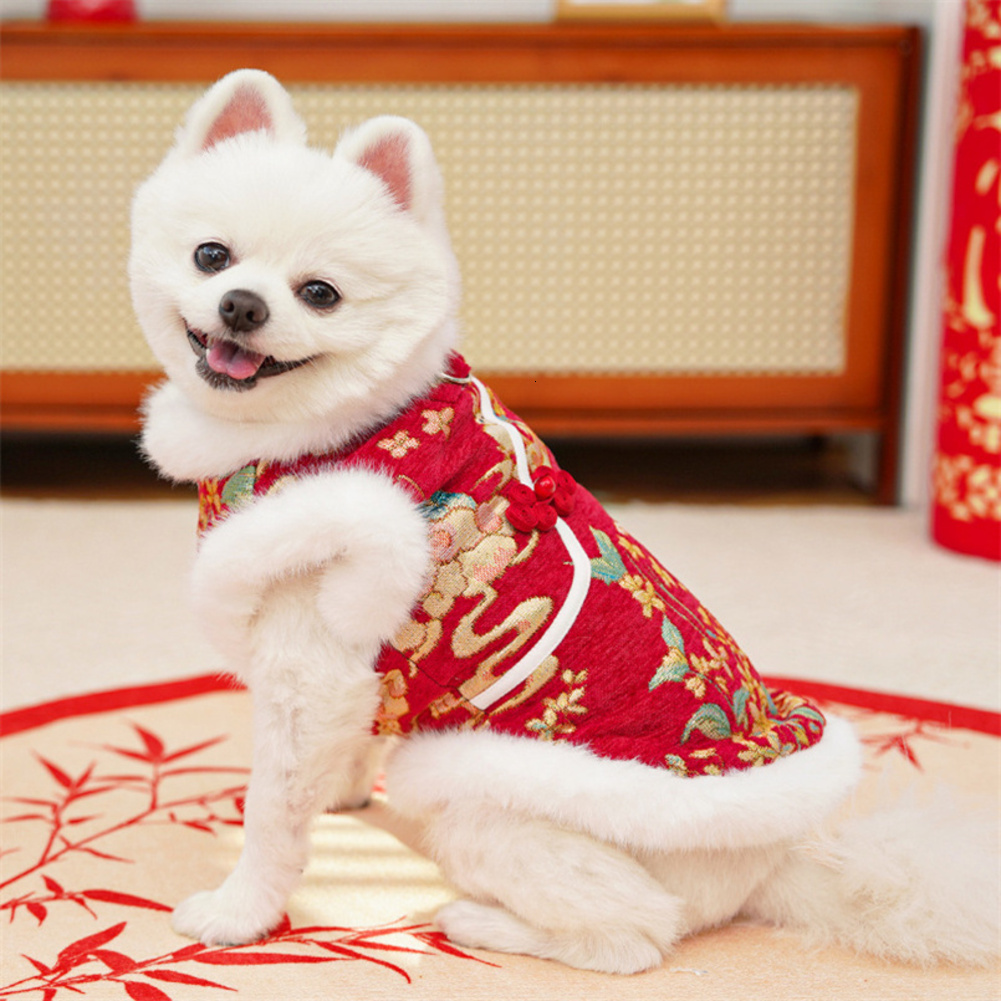 2026 Cat Luxury Autumn-Winter Dog Double-Layer Thick Fleece Traditional Chinese Style Pet outdoor Clothing Accessories Tang Suit Free Shipping T1 Sh