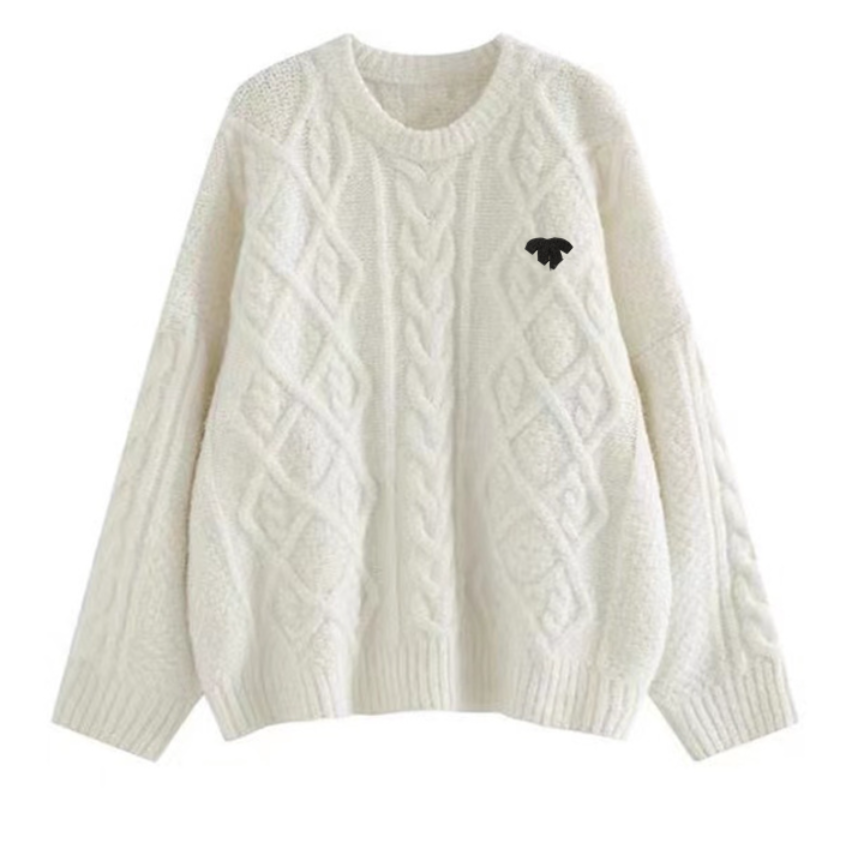 designer autumn and winter new embroidery Twisted cable knit sweater Pullover casual Women's Long Sleeve Sweaters Daily outings