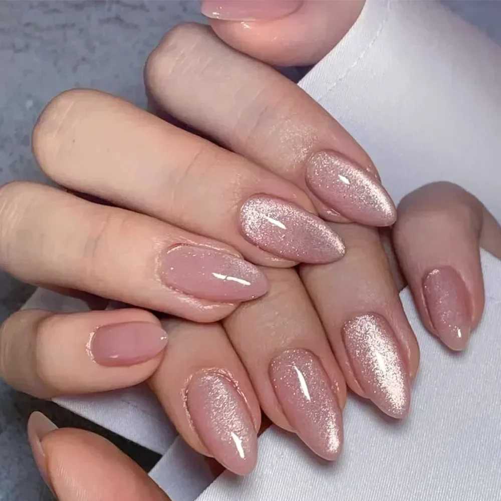 False Nails 24Pcs Mid-length Almond Ballet False Nails Simple Cat Eye Design Press on Fake Nail Wearable Full Cover Nail Tips Manicure Tools Q261017