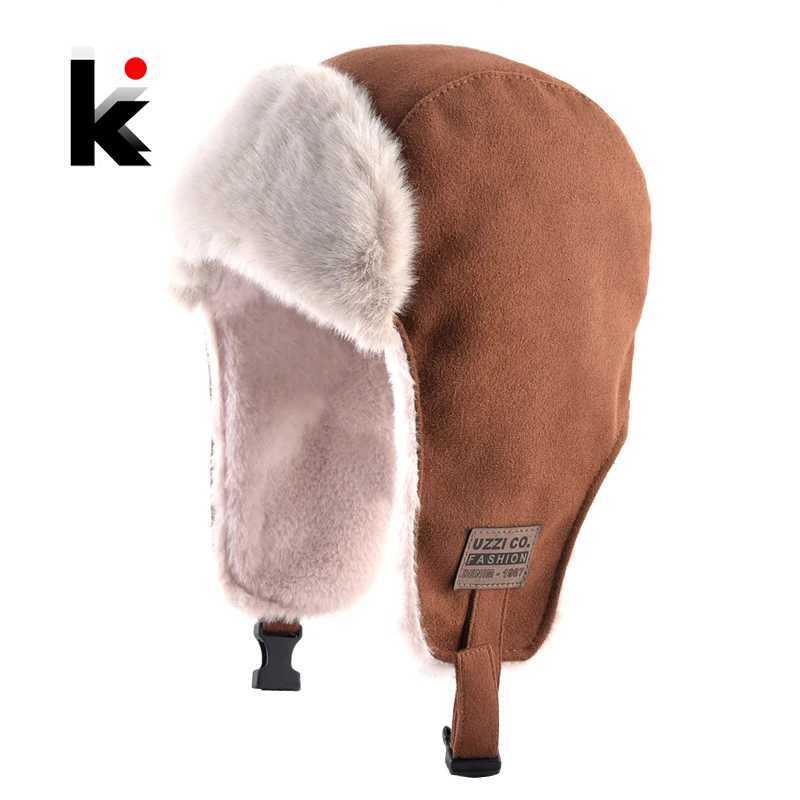 Trapper Hats Bomber Hat With Earmuffs Faux Leather Trapper Earflap Hats Women Russia Winter Outdoor Windproof Snow Cap Men Faux Fur Warm HatT261017