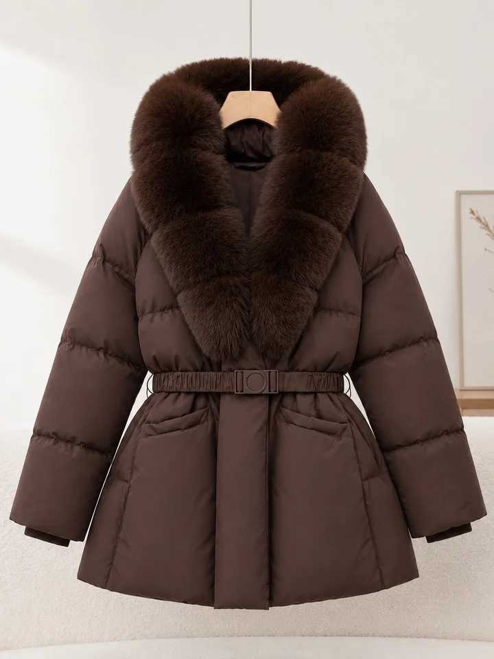 Women's Down Parkas Thickened down Cotton Jacket Women's Mid-Length Coat Mom's Winter Warm Outerwear Ultra-Large Fur Collar Zipper Cl