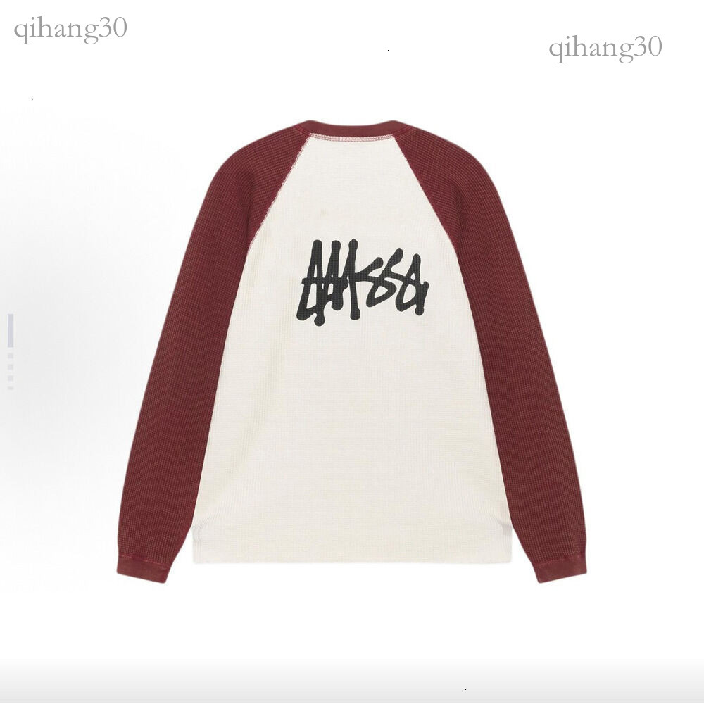 Stussytity Long Sleeve Shirt Womens Sweater Waffle Designer Leisure Shirt Colorblocking Waffle Hoodie Letter Print Round Neck Simple Stud Black 8 Ho