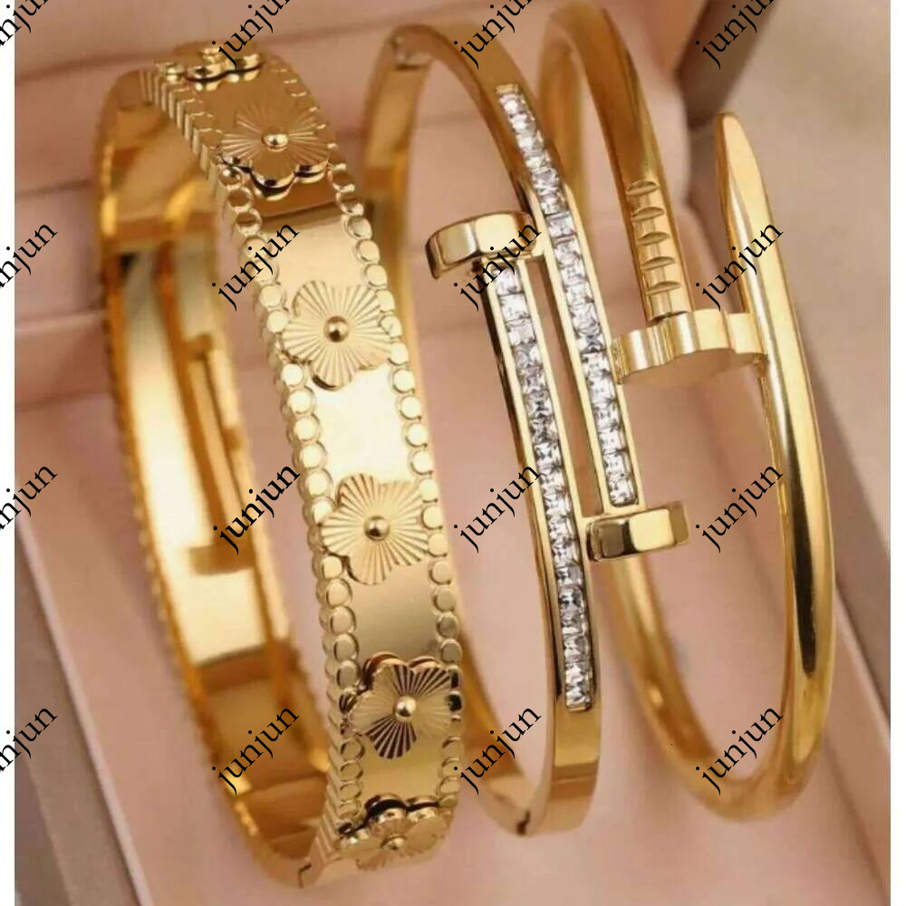 Luxury 18K Gold Plated Stainless Steel Bracelet for Women with Cubic Zirconia Bangle Fashion Daily Wear Jewelry C260108