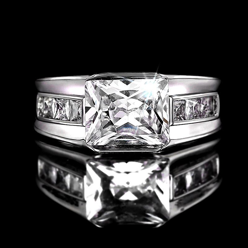 Huitan Live Wedding Classic Light Luxury Ring For Women, Geometric Zircon Jazz Engagement Ring, Fashionable And Popular Jewelry