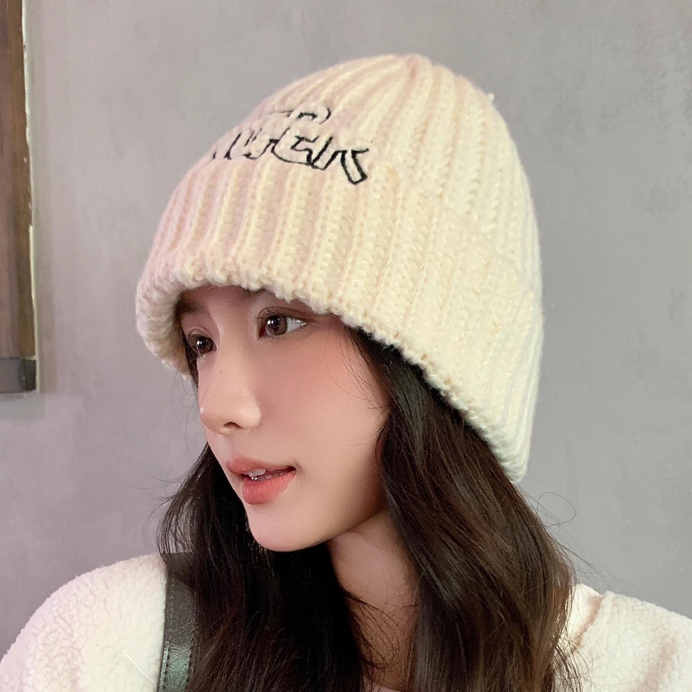 New Autumn Winter Korean Letter Embroidery Knitted Women, Warm Versatile Couple Beanie, Ear Protection Cold Hat for Men