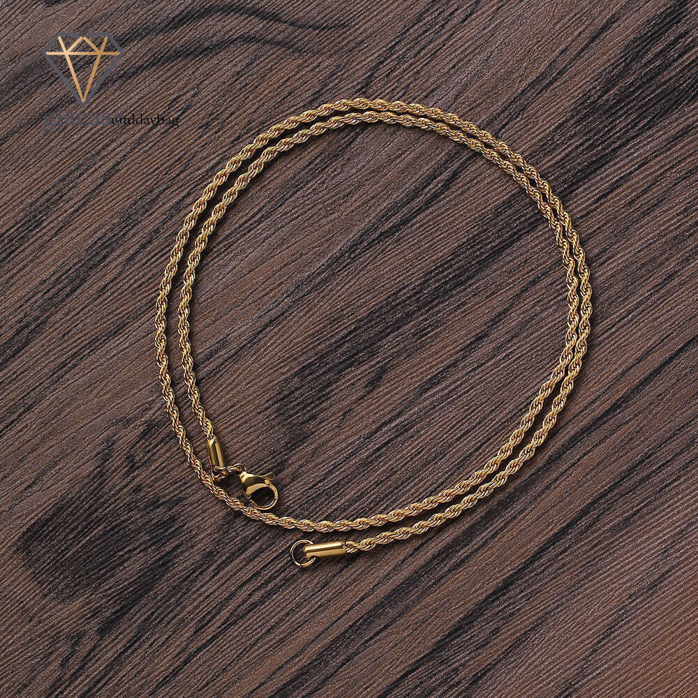 925 Sterling Silver 14K Gold rope Jewelry Hip Hop jewelry accessory chain 2mm rose gold black twisted chain