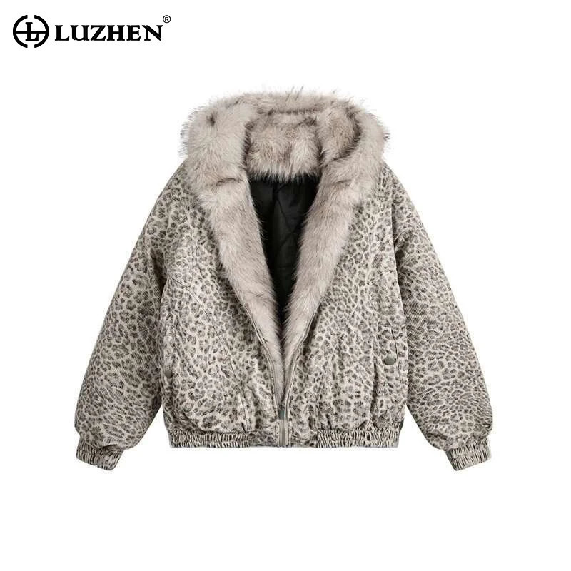 LUZHEN 2026 Winter New Leopard Print Fur Liner Hooded Padded Jacket Men's Fashion Original High Quality Warm Casual Coat