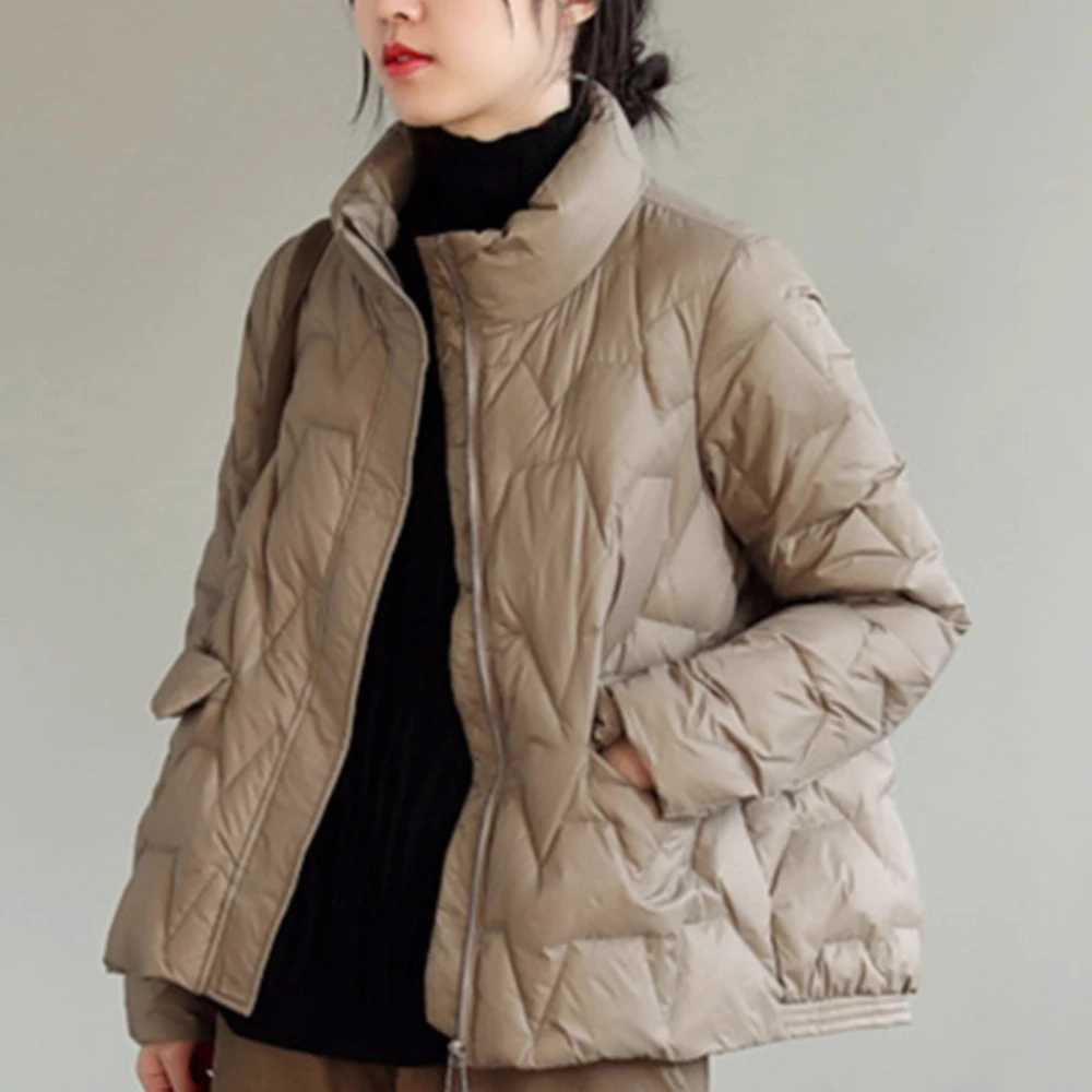 Women's Down Parkas Women Lightweight Down Jacket Stand Collar Short White Duck Down Coat 2025 New Autumn Winter Fashion Loose Warm Outerwear F