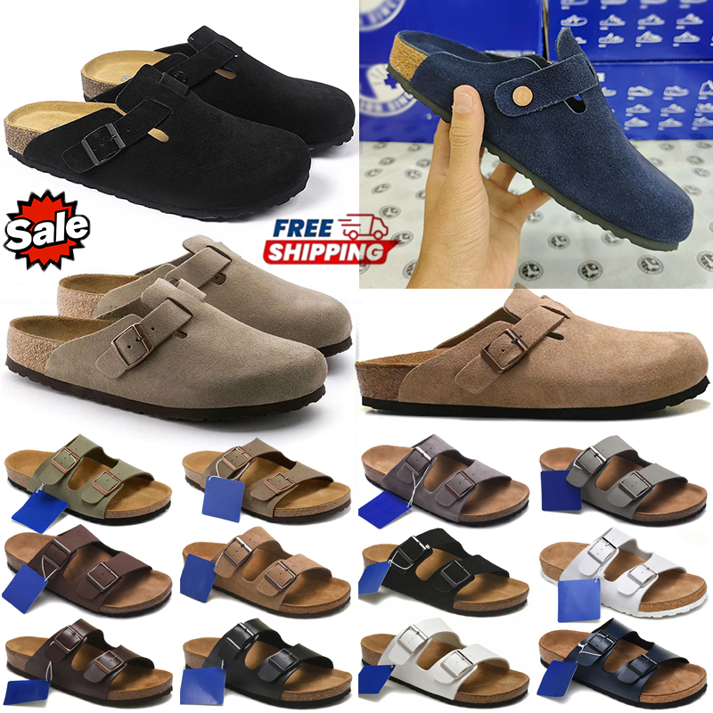 free shipping designer slippers clogs suede leather mules mens stylish slides outdoor comfortable sandals black sand grey shoes 36-45