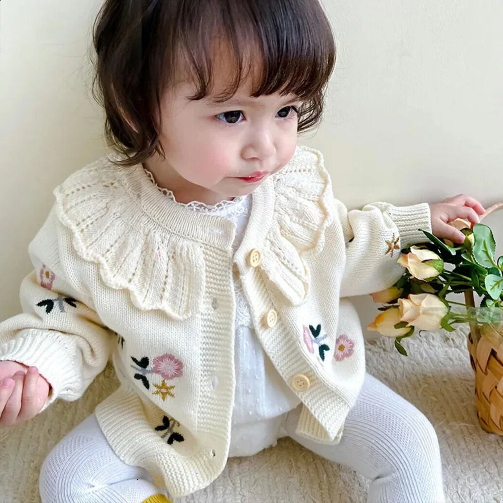 Girls Hoodie Floral Embroidery Autumn And Knitted Cardigan Girl Tops Toddler Winter Baby Style Warm Sweater pullover Crew Neck Sw