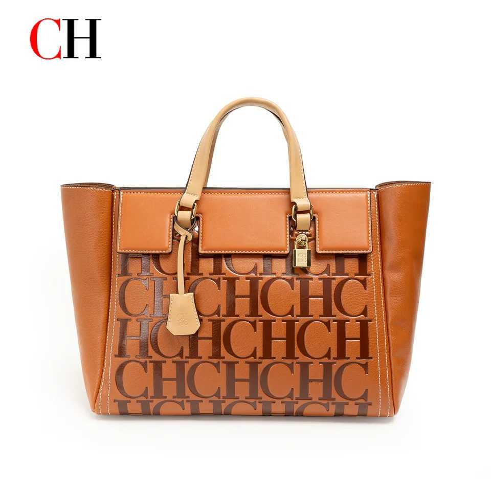 Evening Bags CH Women Embossed Letter Tote Bag Large Capacity PU Leather Top Handle Handbag Gold Padlock Charm H261016
