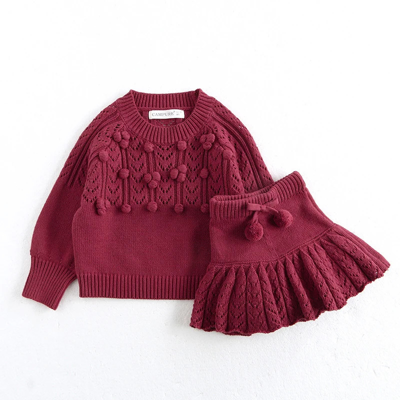 Autumn 0-4Yrs Baby Girls Clothing Set Long Sleeved Solid Color Knitted Pullover SweaterPP Shorts Kids Clothing Suit 261015