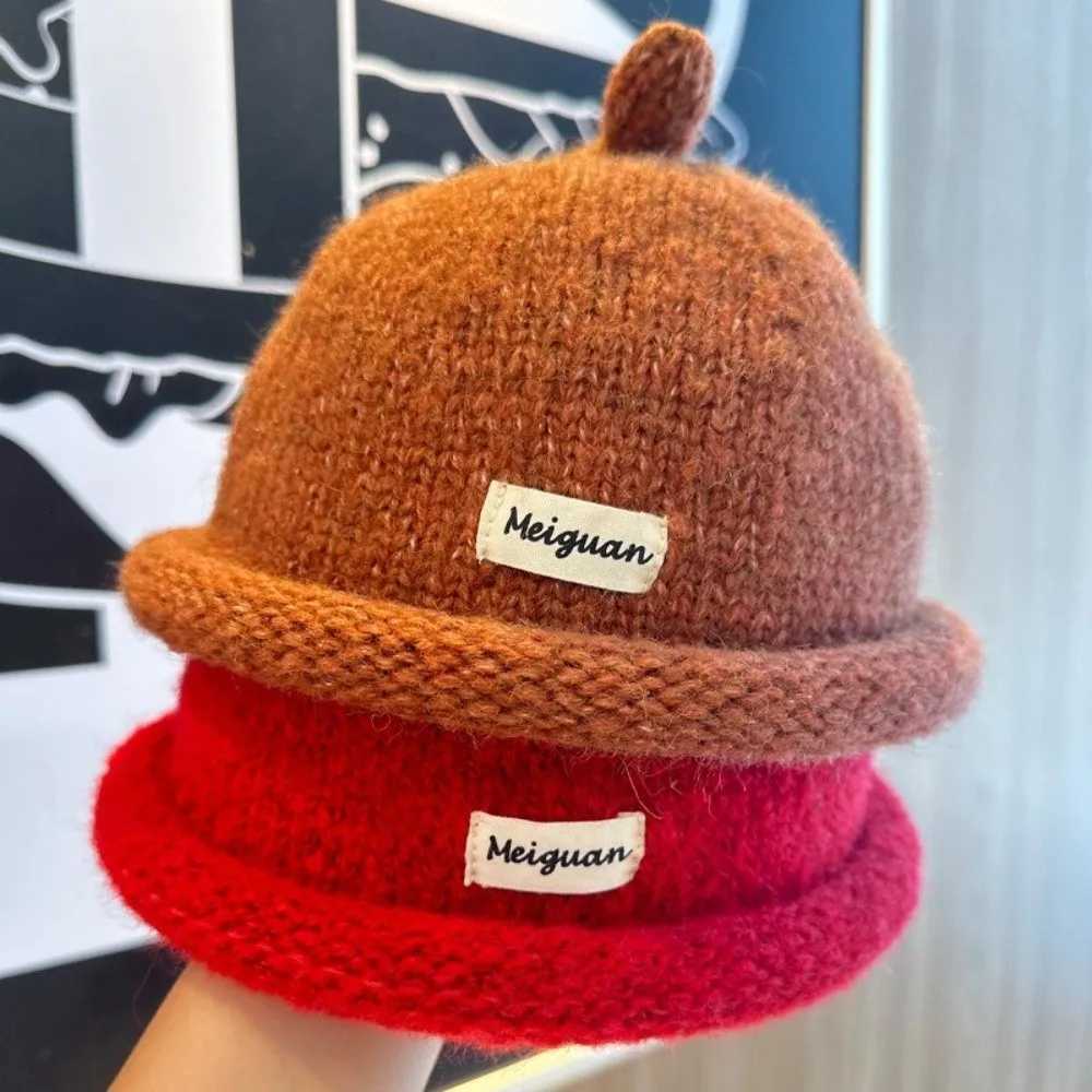 Beanie/Skull Caps Minimalist Turned-up Brim Beanie Hat Windproof Solid Color Bucket Hat Winter Warm Thickened Knitted Hat Q261017