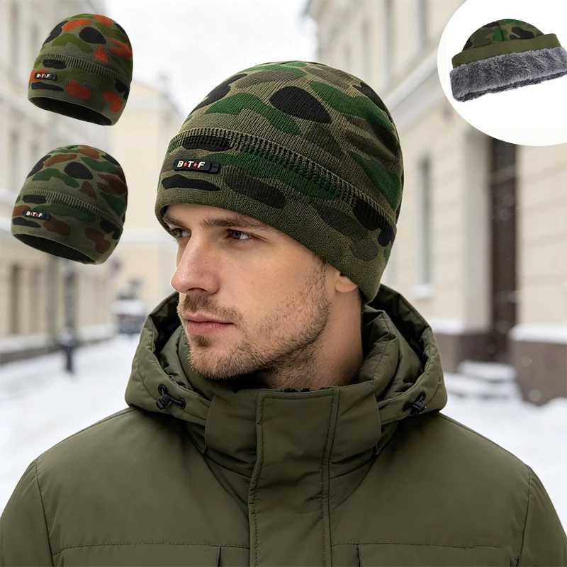 Beanie/Skull Caps Camouflage Knit Beanie Hat with Fleece Lined Winter Warm Thick Skull Cap Outdoor Windproof Thermal Knitted Hat for Men WomenT26101