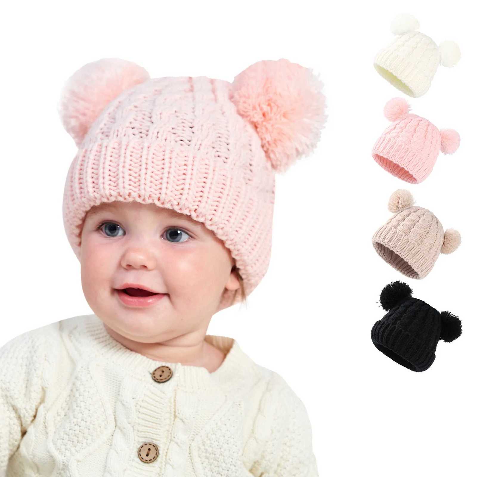 Beanie/Skull Caps Autumn Winter Baby Hat for Girls Beanie Bonnet Kids Cute Pompoms Knit Hats Solid Newborn Accessories Warmer Stuff Toddler Cap Q261
