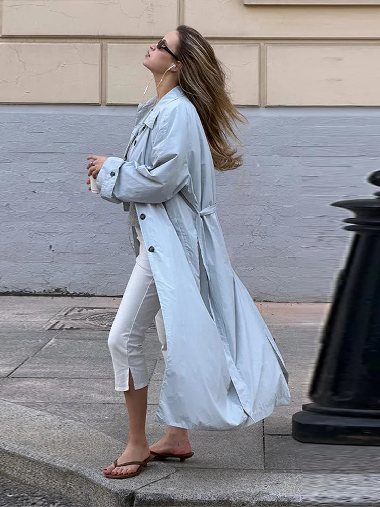 Lapel Collar Women's Outerwear Button Front Lightweight Trench Coat Belted Long Open Trench Jacket Daily Stylish Commuter Outfit 261013