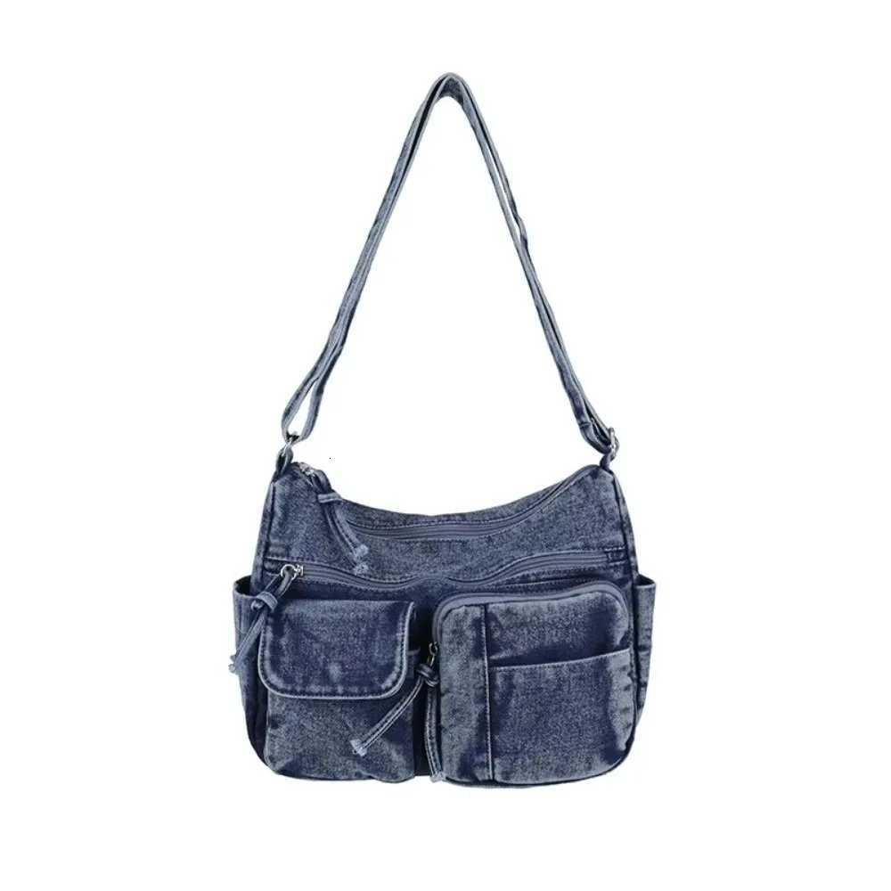 Shoulder Bags Large Capacity Washed Denim Hobo Bag Multi-Pocket Streetwear Crossbody Bag Jeans Shoulder Purse Daily Use H261016
